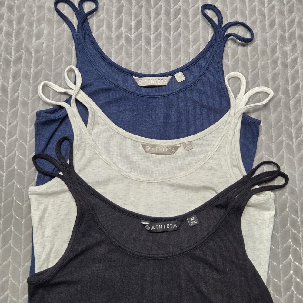 3 Athleta Tank Top Womens XS Double Spaghetti Strap Ribbed Revive Athletic Shirt